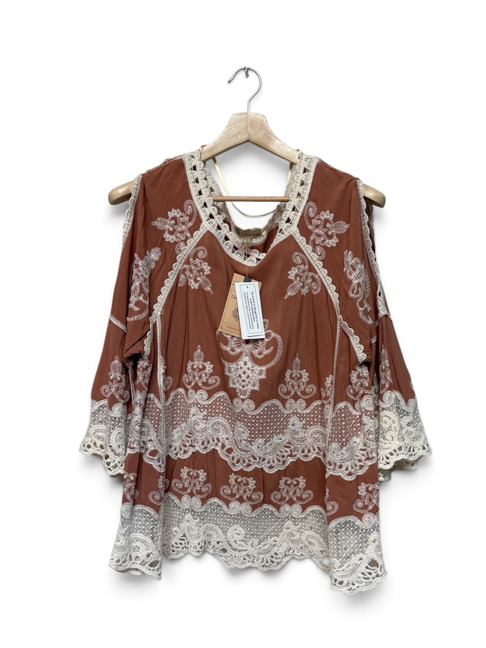 Democracy Rust/Terracotta Tunic with Cream Lace Embroidery - Picture 4 of 6